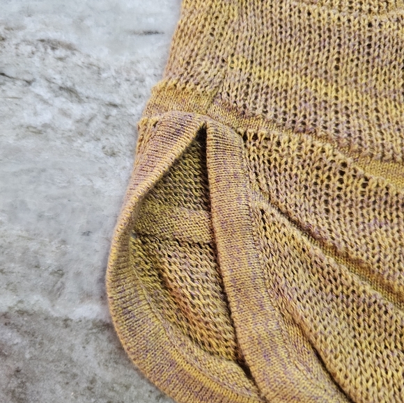 "Anthropologie Moth Open Knit Hooded Cardigan Vest Mustard Purple Small" - Picture 8 of 10
